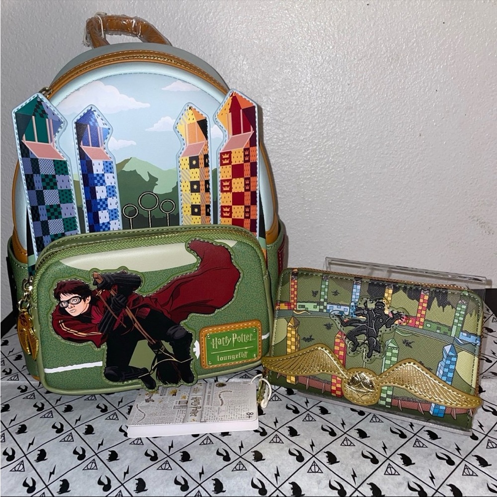 Exclusive Loungefly Harry Potter Houses Quidditch Match Mini Backpack & Wallet